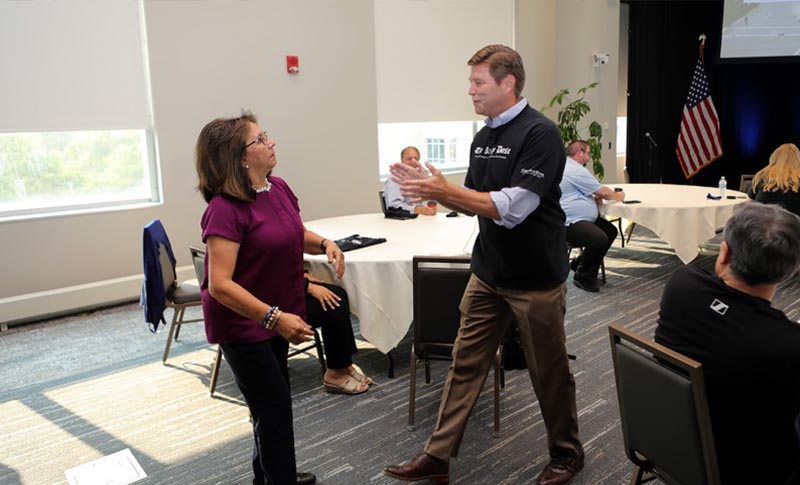 
&nbsp;President Harrison thanks Patty Gabrenya for her dedicated service at the Conference Center. Gabrenya just retired on June 30.
